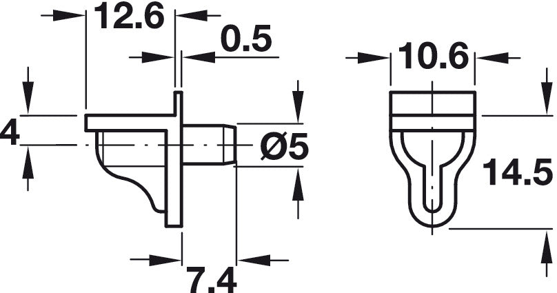 Shelf Support, Plastic with Steel Pin