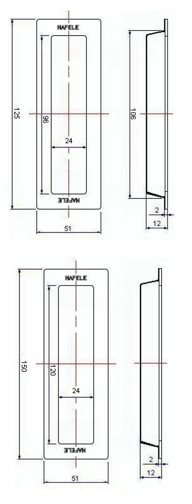 Door Flush Handle, Stainless steel