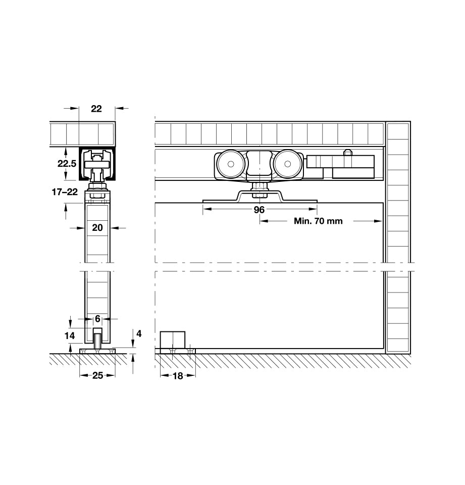 Sliding door fitting Silent 30 kg