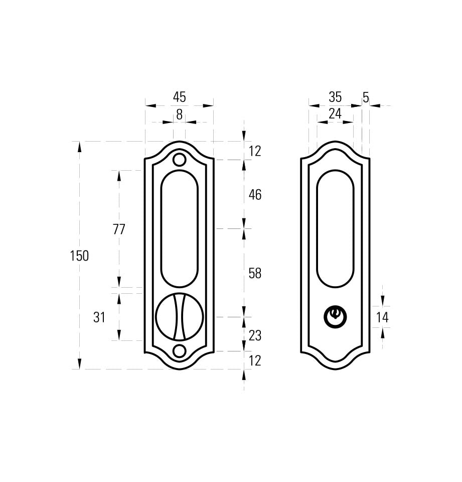 Mortise pull handle for sliding doors