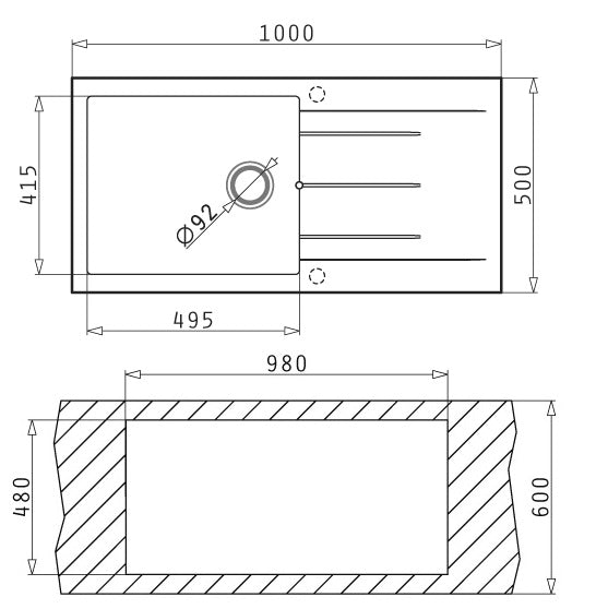 Granite Sink Top mount 1-Bowl with Drain Sink
