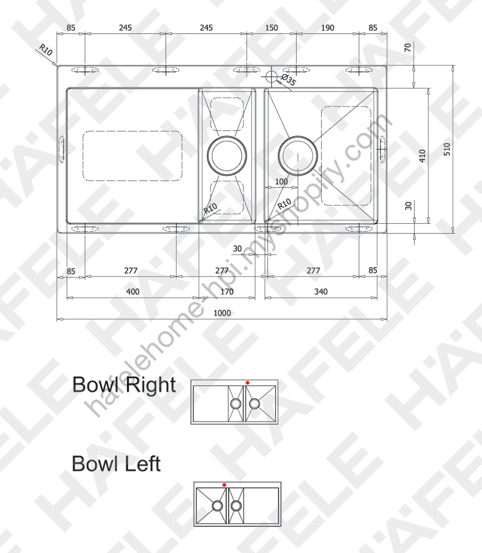 Kitchen Sink, Double Bowl Top Mount with Drainboard