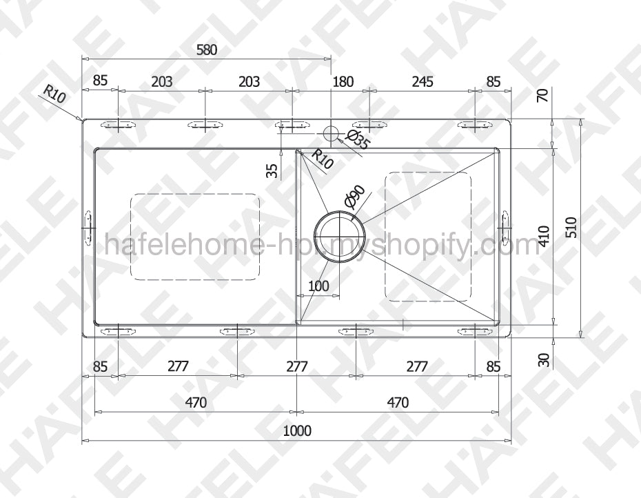 Kitchen Sink, Single Bowl Top Mount with Drainboard
