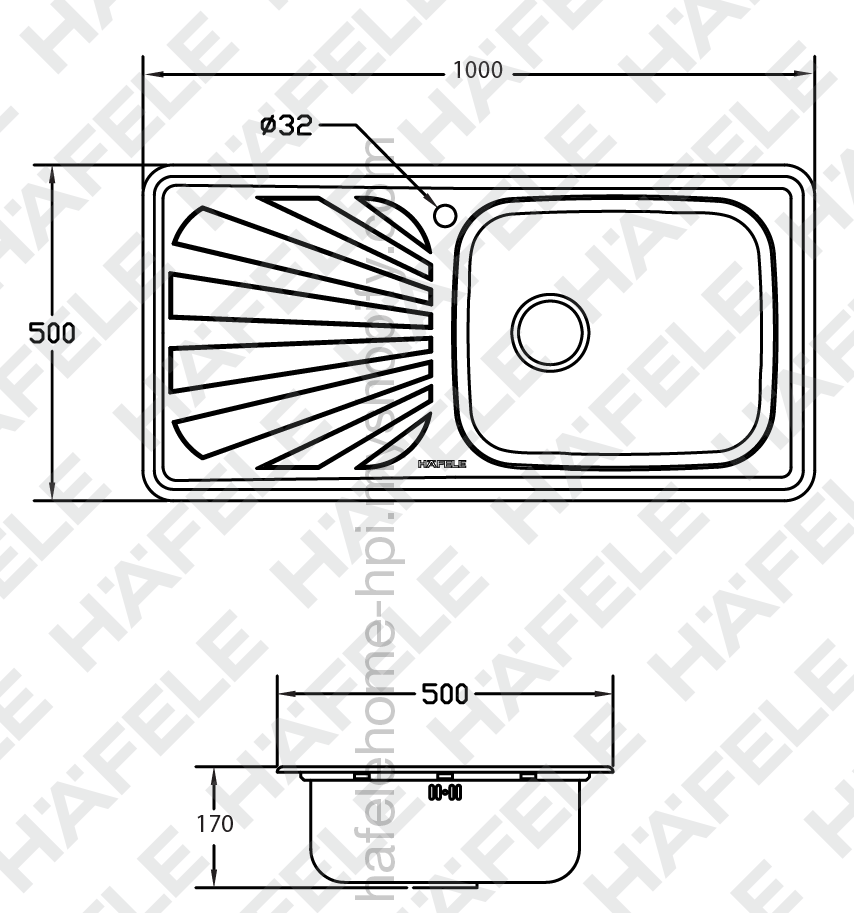 Kitchen Sink, Single Bowl with Drainboard