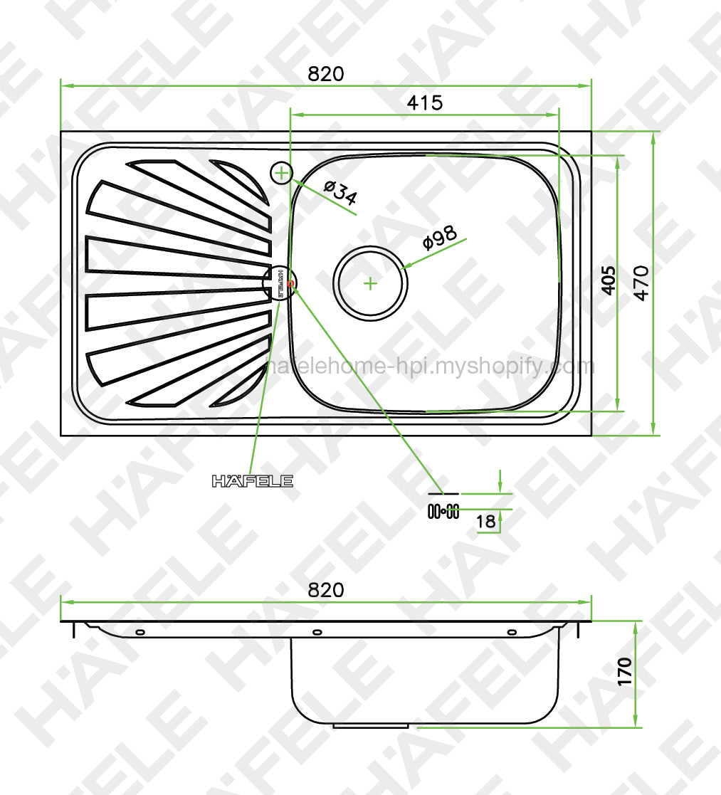 Kitchen Sink, Top-mount Single Bowl with Drainboard