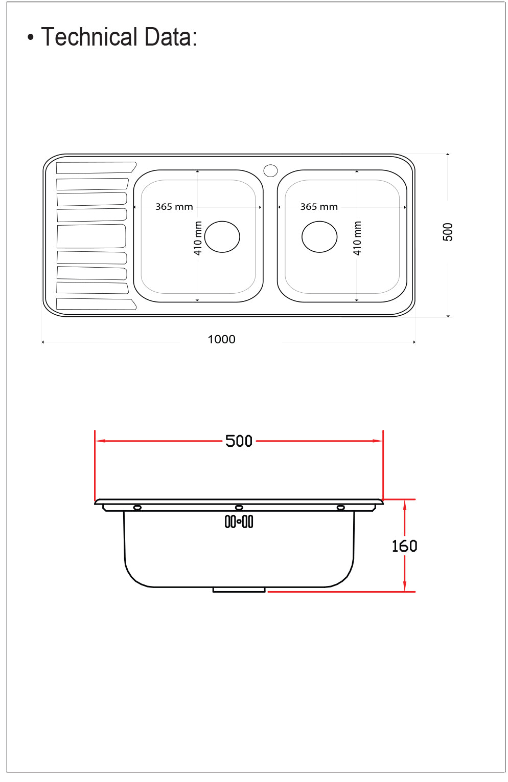 Kitchen Sink, Top-mount Double Bowl with Drainboard