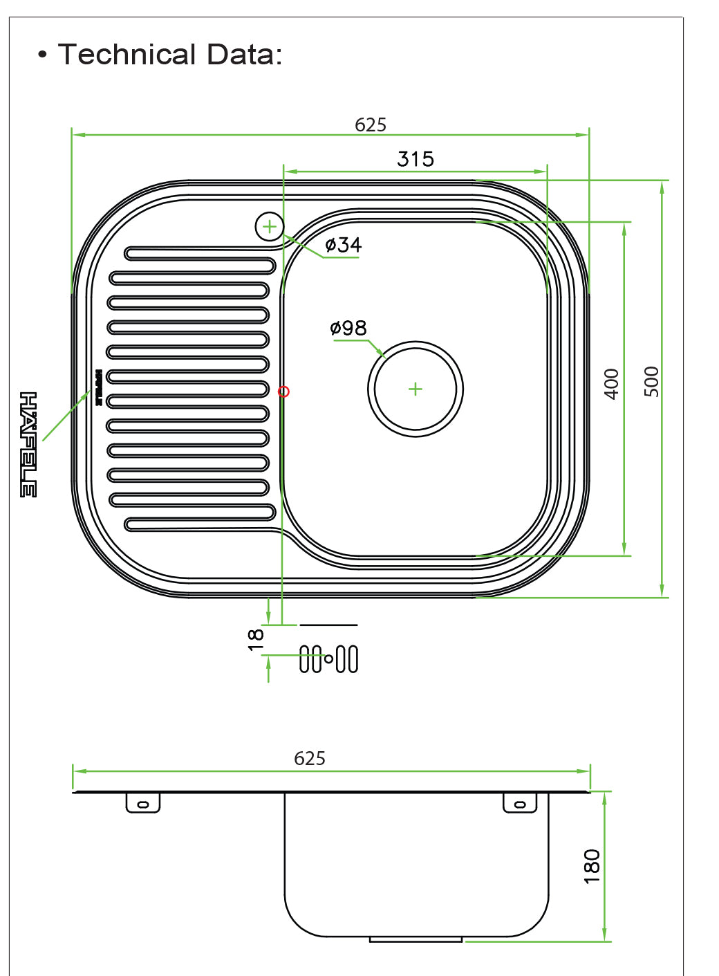 Kitchen Sink Single Bowl with Drainboard