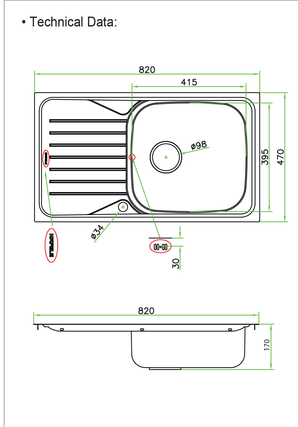 Kitchen Sink Single Bowl with Drainboard