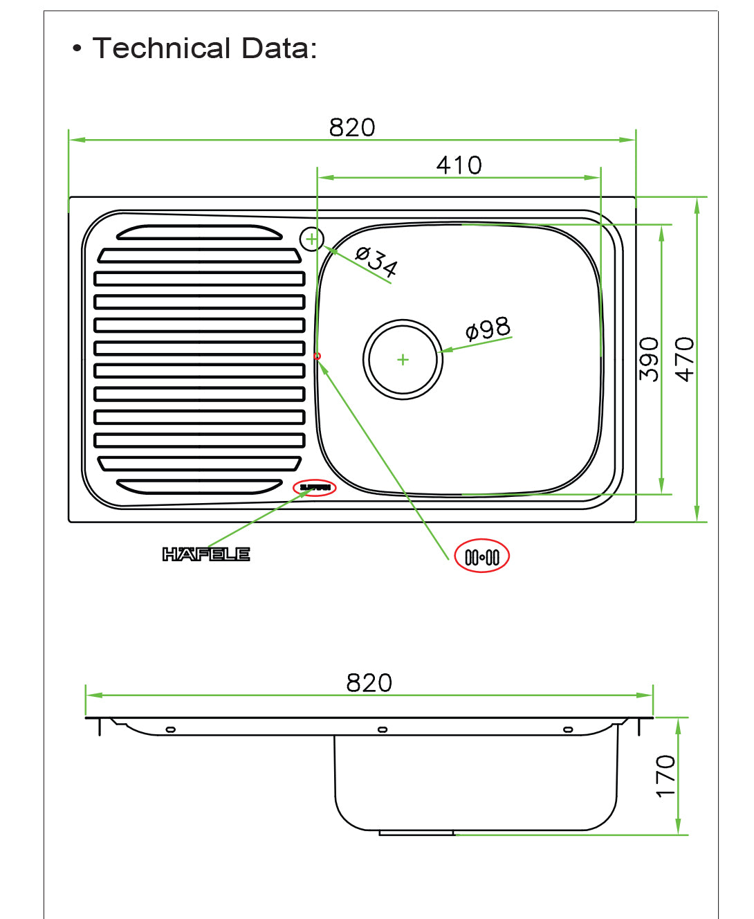 Kitchen Sink Single Bowl with Drainboard