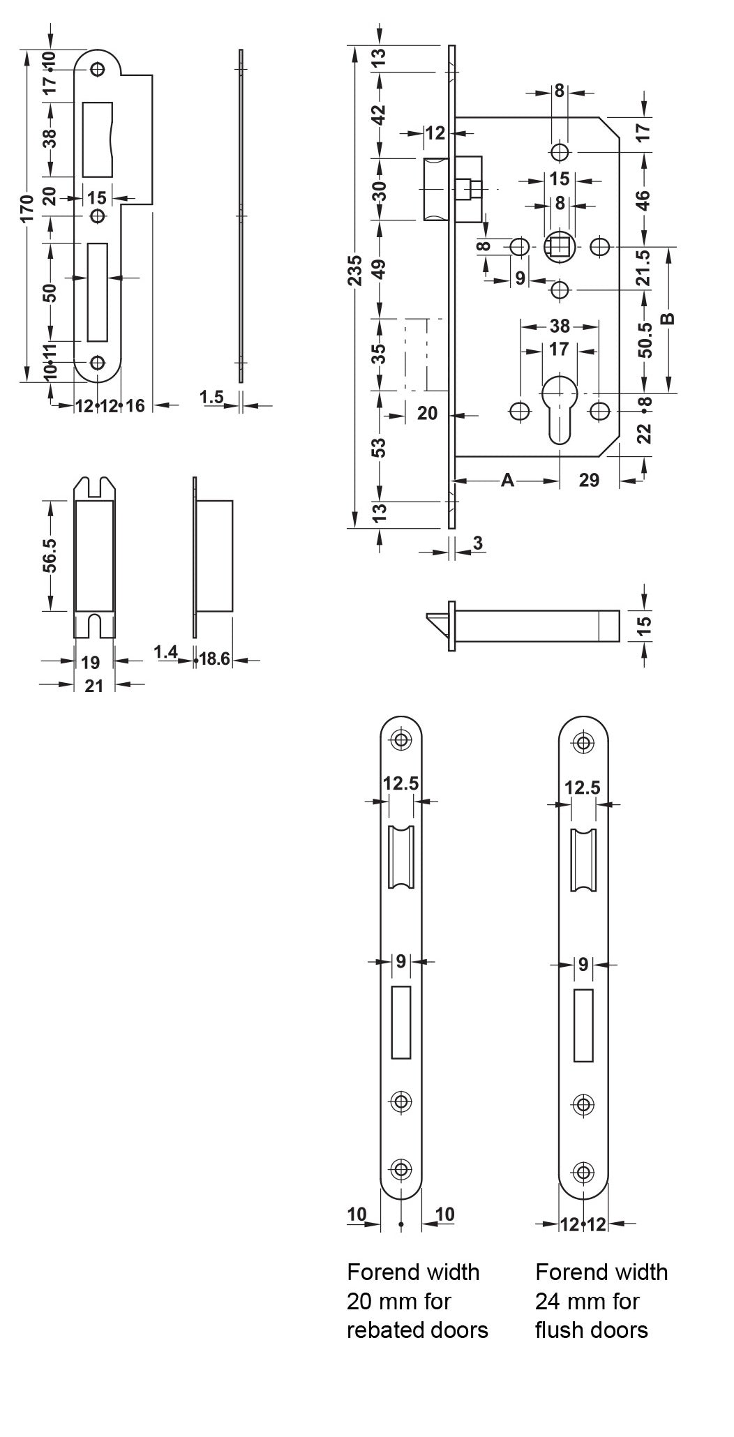Mortise lock, Matt brushed