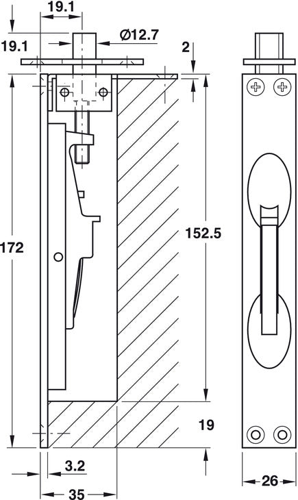 DIY Flush bolt br.chr.mat.26/172mm