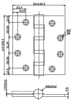 Butt Hinge 4.5" x 4" x 4.6mm