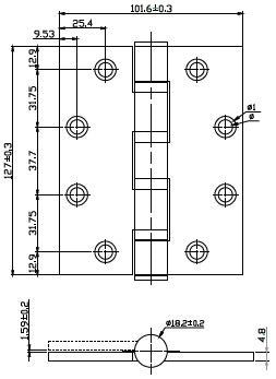 Butt Hinge 114mm x 102mm x 4.6mm