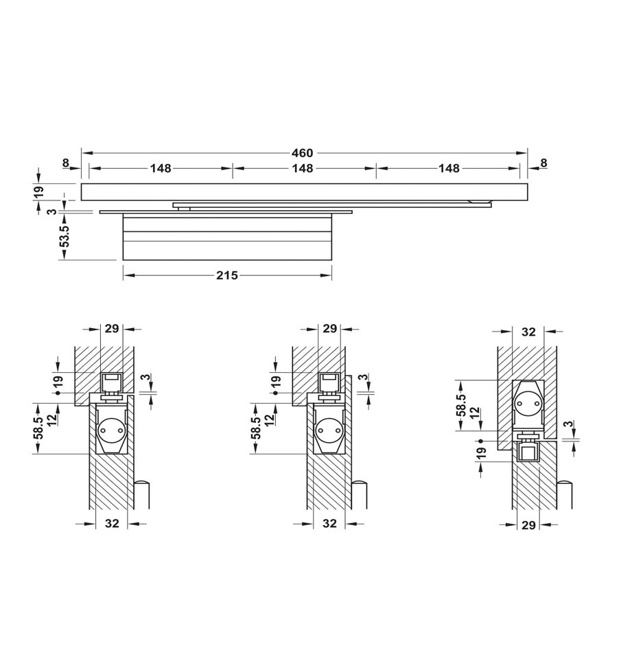 Concealed door closer DCL 34 EN3