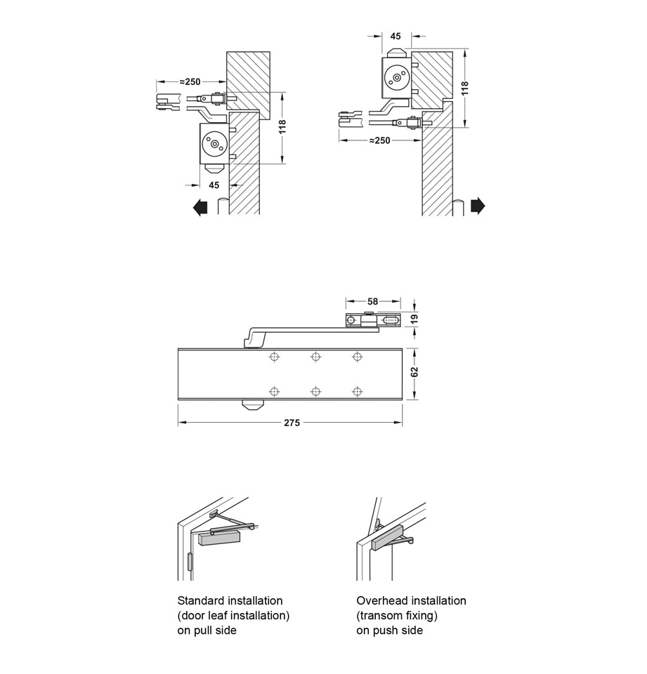 Overhead Door Closers – Startec With arm assembly, DCL 55 EN 2–6