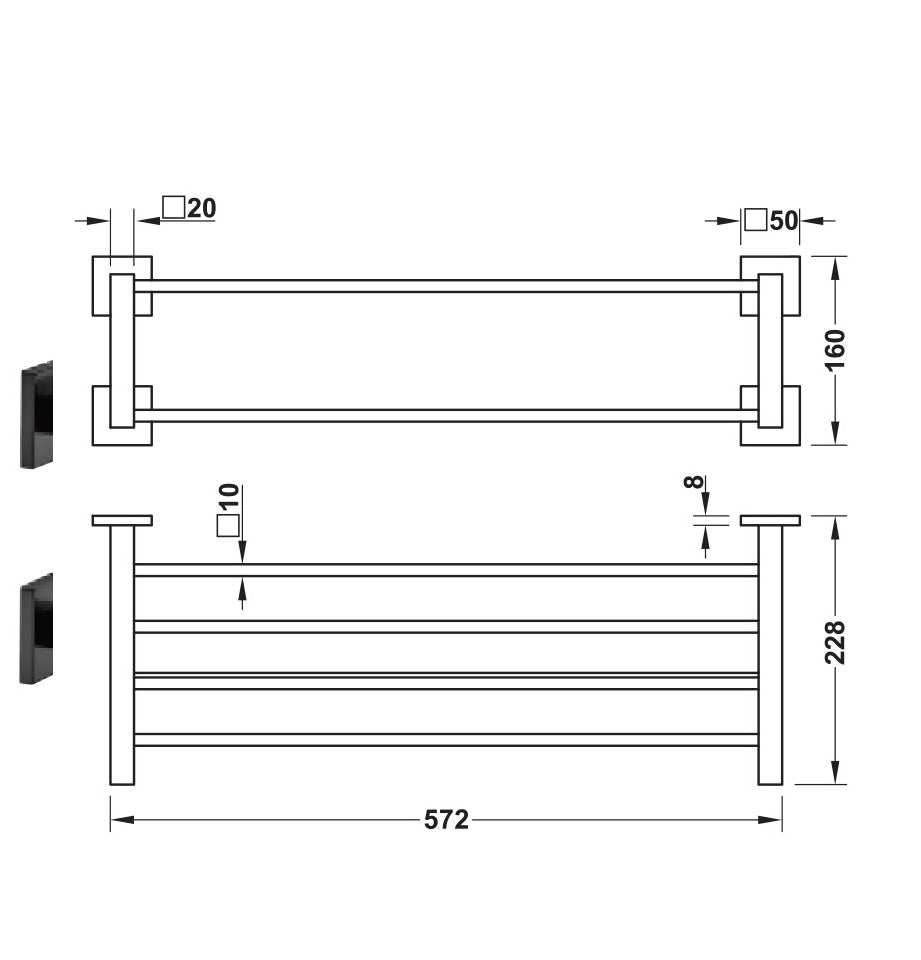 Towel shelf with towel rail (Cat. No. 980.60.722/723)