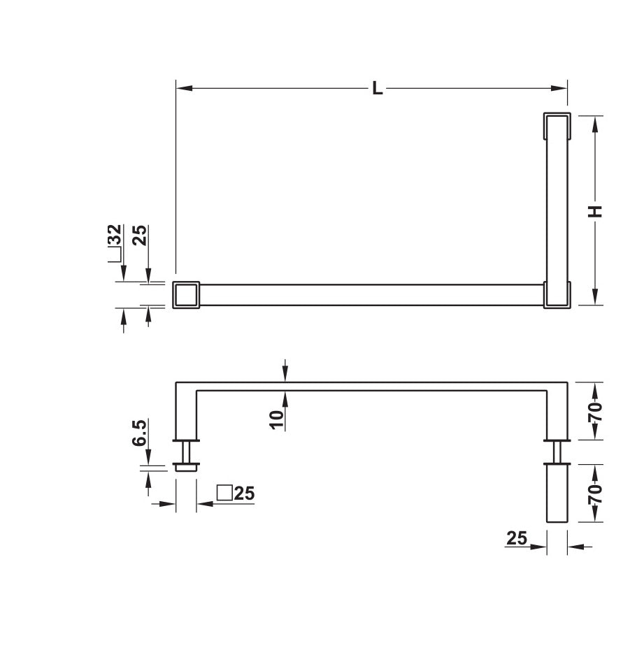 Shower door handle with towel rail (Cat. No. 981.77.011/012/013)
