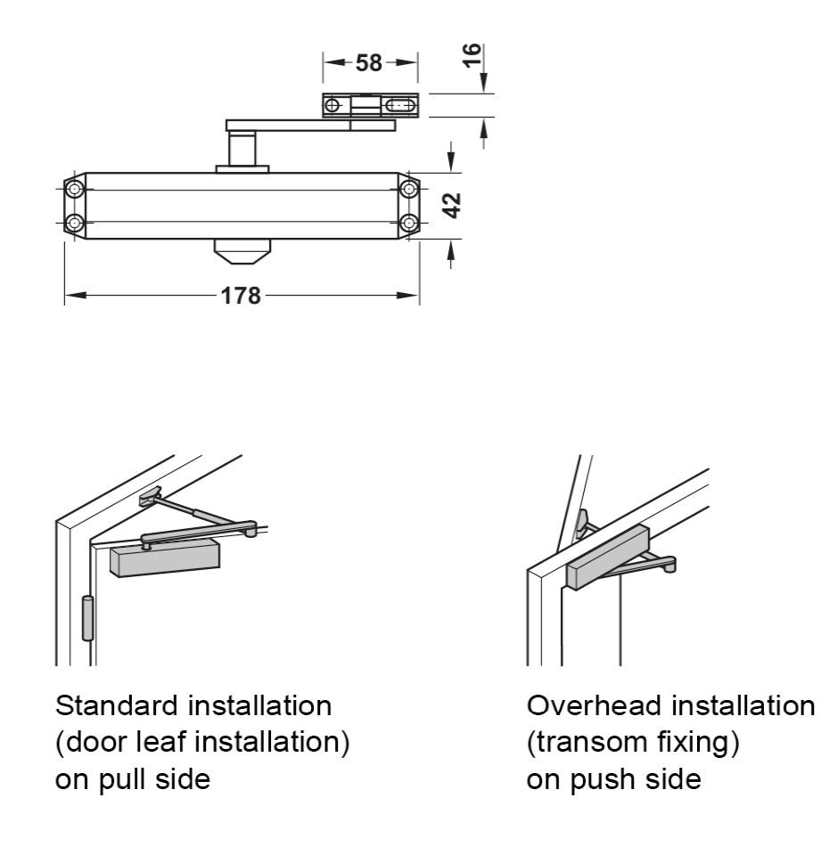 Overhead Door Closers With arm assembly, DCL 11, DCL 12 EN 3
