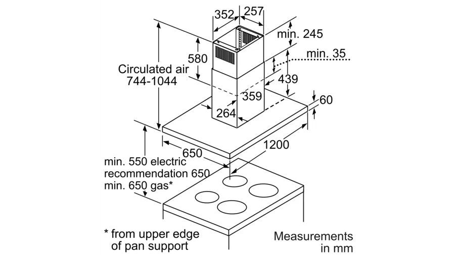 BOSCH DIB121U50 ISLAND CHIMNEY HOOD, 120CM BOX DESIGN BRUSHED STEEL