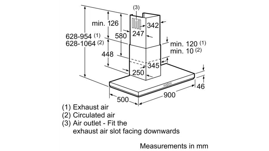 BOSCH DWB098E50 CHIMNEY HOOD 90CM, BOX DESIGN BRUSHED STEEL