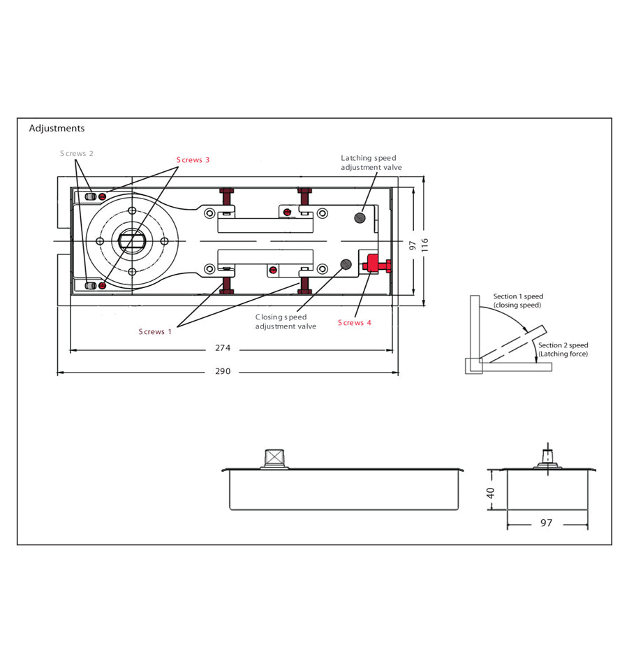 Floor Spring 90 kg, hold open angle 90 degrees