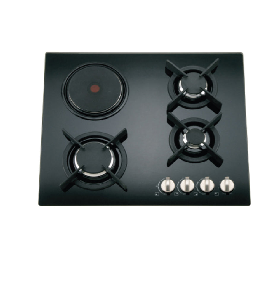 3 burner Gas Hob and 1 zone Electric Hotplate with Knob Control