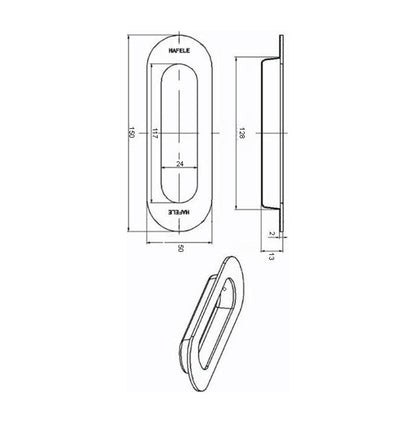 Door Flush Handle, Stainless steel 150x50 mm