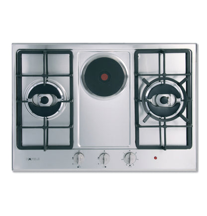 2 burner Gas Hob and 1 zone Electric Hotplate with Knob Control